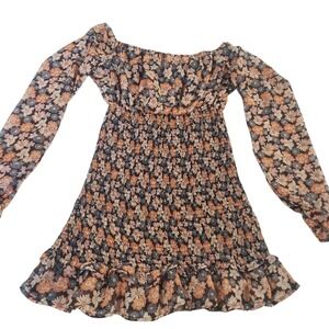 Vine & Valley Babydoll Mini Dress Womens Multicolor L Off Shoulder Elastic Waist